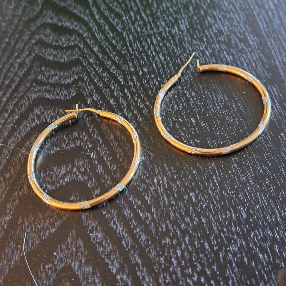 925.1/20.10k Gold Large Hoop Earrings with CZ